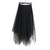 Skirts Women Spring Summer Solid Color Gauze Mesh Lrregular Multilayer High Elastic Waist Casual Fashion
