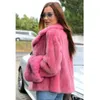 Women's Fur & Faux Fashion Rose Red Real Jacket Turn-down Collar 2023 Whole Skin Genuine Coat Outwear Luxury OvercoatsWomen's Women'sWomen's