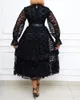 Plus-Size-Kleider, Mesh-Beflockung, elegant, großer Rock, Schleppe, großes Kleid mit Holzohrkante ohne Gürtel