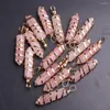 Hänghalsband fria från 6 -stycken naturlig hexagonal kristallspetsig roskvart Energiläkande platt koppartråd lindad för kvinnliga flickor