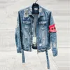 Jackets masculinos Zhuzunzhe 2023 Men Zipper frontal destruído Jeans Flight Jacket Ripped jean jean hip sobrecarregando casual streetwear