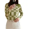 Women's Sweaters Y2k Women's Fashion Crew Neck Tops Casual Long Sleeve Checkerboard Print Loose Fit Knit Blouse Support Wholesales