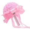 Декоративные цветы вечеринки с ручкой подружкой невесты обручальное искусственное цветочное пена розы розовые букет невеста держание невесты