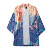 Men's Casual Shirts Men Loose Open Front 3/4 Sleeve Kimono Japanese Style Print Cover Up Cardigan Camisa Holgada Hombre