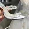 크리스탈 장식 샌들 rene caovilla stiletto 여자 이브닝 드레스 슈즈 9.5cm 자주색 꽃 뱀 랩 란 럭셔리 디자이너 여성 하이힐 35-43