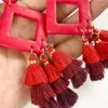 Dangle Earrings Manual Geometric Cutout Polymer Clay Rhombus Triple Tassel For Women Red Black Color Bohe Jewelry Gift Wholesale