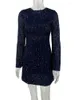 Casual Dresses Long Sleeve Sequin Dress For Women Slim Fit Sexy See Through Open Back A-Line Mini Vestidos Elegant Party Evening Gowns