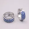 Hoop Earrings 1Pair Real Silver 925 For Women 2023 Female Girl Korean Small Blue Black Diamond Shine Gift 17mmDia