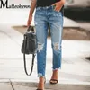 Jeans feminino 2023 Mãe vintage Sexy Cintura alta Mulheres rasgadas namorado Jean Troushers Street Street Style Calça jeans azul angustiada
