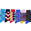 Calcetines para hombres Peonfly Brand Men's Funny Happy Colorful Combed Cotton Crew Jacquard Rayado Rodilla Alto para hombre Vestido de negocios