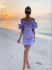 Casual Dresses Women Sexy Puff Off The Shoulder Red Violet Party Dress 2023 Elegant Celebrity Mini Satin Prom Cocktail Bodycon