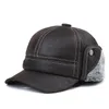 Ball Caps Frosted Pigskin Winter Men's Baseball Cap Ear Protection Warm Outdoor Elderly Leather Hat Black / Brown