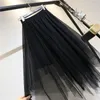 Skirts Women Spring Summer Solid Color Gauze Mesh Lrregular Multilayer High Elastic Waist Casual Fashion