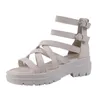 Sandals 2023 Brand Women's Platform Gladiator Ladies Zwart leerschoenen Vrouw Chunky High Heels Summer nu op voorraad