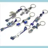 Keychains Lanyards Animal Butterfly Turtle Elephant Evil Eyes Keychain Key Chain Glass Blue Eye Pendant Ornament Rin Drop Delivery Dhrp6