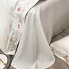 Bedding Sets Flowers Embroidery Luxury Set 1000TC Egyptian Cotton White Pink Blue Duvet Cover Flat/Fitted Bed Sheet Pillowcases