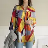 Women's Blouses Oversize Long Sleeve Shirt Woman 2023 Button Checkered Slit Casual Women's Striped Printed Top