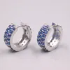 Hoopörhängen 1Pair Real Silver 925 för kvinnor 2023 Kvinnlig tjej Korean Small Blue Black Diamond Shine Gift 17mmdia