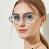 Zonnebrillen metaal frameloze ovale diamant snijlens trend getinte brillen uv400 Beschermingsglazen vrouwen mode -accessoires