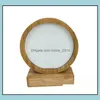 Frames Bamboos Sublimation Blank Frame With Base Diy Double Sided Wood Love Heart Round Magnetism Picture Painting Decoration Sn3885 Dh1Jo