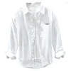Chemises décontractées pour hommes 2179 coton premium chemise blanche pour hommes japon style jeunesse lettre broderie simple lâche manches longues basique quotidien haut