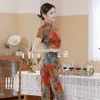 Abbigliamento etnico Lady Cheongsam Favoloso stile cinese Pittura di paesaggio Stampa Orlo diviso Tradizionale Qipao Vita aderente Elegante