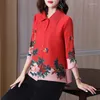 Chemisiers pour femmes d'âge moyen maman de haute qualité chemise à fleurs pour femmes haut d'automne Style étranger National grand Cardigan