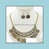 Pendientes Collar Collares llamativos Vintage Boho Collar de oro Gargantilla y conjuntos de joyas de dama de honor Entrega de gotas Dhlp0