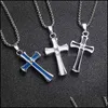 Anhänger Halsketten Bibel Kreuz Männer Sier Kette Edelstahl Trendy Beten Charme Blau Anhänger Schmuck Drop Lieferung Dhgda