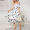 Abiti casual Fashion Stampa floreale Midi Accupota accogliente per ragazza Off spalla Vestitido A-Line Summer Beach Drendice Dress Dice de Cocktail