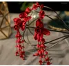 Headpieces Red Flower Ear Clip Side Hang Hair Decoration Unique Design Bridal Headwear Wedding Accessories