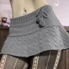 Röcke Frauen Lace Up Pelz Gestrickte Mini Nette Süße Bleistift Twist Dünne Niedrige Taille Kurze Frauen Frühling Chic