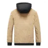 Men's Jackets Winter Corduroy Fleece Color Block Hooded Thermal Jacket Men's Fashion Multi-pocket Detachable Work Streetwear
