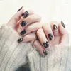 False Nails 24st Black Bow Girls Dark Style Short Press On Wearable Fången nagelbit med Jelly Gel Sana889