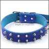 Dog Collars Leashes Adjustable Antibite Spiked Studded Pet Pu Leather For Dogs Sport Padded Bldog Pug Puppy Big Collar Pets Suppli Ot8Ll