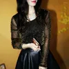 Women's T Shirts 2023 Spring Summer Women's Sexy See Through Mesh Long Sleeve Transparent Shining Elegant Shirt Fashion Women Tops