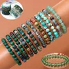 Strand Natural Stone Green Jades Braded Bracelets Men Women Elastic Bracelet 8mm Round Beads Vintage Bangle Wristband