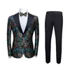 Erkekler Suits Blazers 2023 Moda Takım Parti Paltosu Sıradan İnce Fit Blazer Düğmeleri 3D Çiçek Ceket ve Pantolon Erkekler İki Parça 1095
