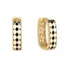 Hoop Earrings 925 Sterling Silver Checkerboard Statement Wide Huggies For Women Simple European Fashion Party Jewelry