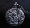 Orologi da tasca Orologio vintage retrò a forma di polpo cavo al quarzo metà Steampunk nero con collana a catena regalo per bambini