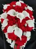 Wedding Flowers EillyRosia White Red Bride Bouquet Flower Cala Lily Waterfall Cascading Bridal Brooch Tear Drop Holding