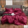 Ensembles de literie couleur unie imitation soie feuille couette Er taie d'oreiller 4 pièces ensemble doux fournitures pour la maison 714 V2 livraison directe Textiles de jardin Otcer