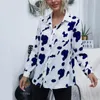 Kvinnors polos 2023 Kvinnor Blusar Holiday Casual Long Sleeve Tops Ladies Cow Printed Shirt Korean Spring Summer Fashion Clothing