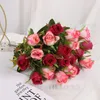 Flores decorativas Autumn Rose Artificial Silk Fall Hydrangea Grass de plástico lindo bouquet Fake Flower Wedding Home Party Diy Decoration