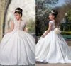 Girl Dresses Formal Princess Flower For Weddings Lace Applique Sheer Long Sleeves Ball Gown Puffy Backless Girls Birthday Dress