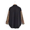 Women's Blouses ZXQJ Women 2023 Fashion Patchwork Leopard Print Loose Vintage Long Sleeve Pockets Female Shirts Blusas Chic Tops