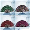 Party Favor Sequins Dancing Fan Creative Design Peacock Folding Hand Fans Women Stage Performance Prop MTI Color 1 8ZQ C RC Drop Del Othoi