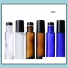 Packing Bottles 10Ml Amber/Blue/Clear Glass Roll On Bottle Essential Oil Vials With Metal Ball Roller Aromatherapy Pers Package Cont Dhf8N