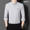 남자 캐주얼 셔츠 스프링 가을 폴로 자수 긴 슬리브 셔츠 남자 줄무늬 느슨한 탑 남성 사업 고급 남성용 의류