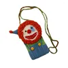 Kvällspåsar kreativa handgjorda tecknad clown stilfull stickad påse kvinnor axelväska flickor barn avslappnad liten mini telefon crossbody